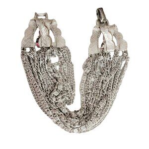 Francois Silver Tone Multi Strand Chain, Fold Over Clasp Vintage Bracelet Signed